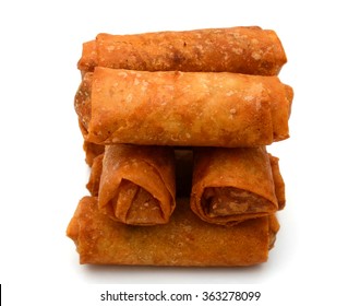 Fried Egg Rolls Or Spring Rolls Isolated On A White Background