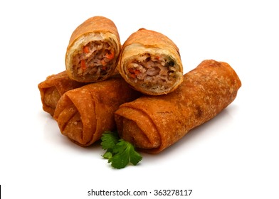 Fried Egg Rolls Or Spring Rolls Isolated On A White Background