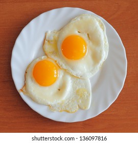 Fried Eggs On A White Plate