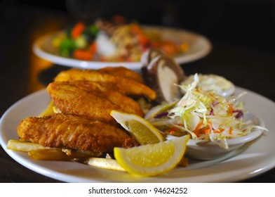 Fried Fish With Coleslaw Bread And Tartar Sauce