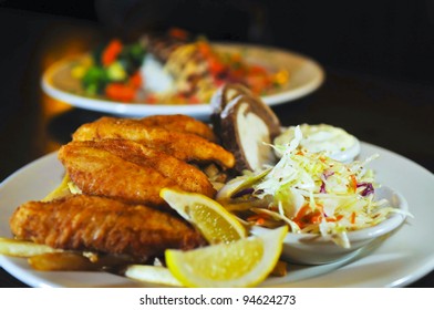 Fried Fish With Coleslaw Bread And Tartar Sauce