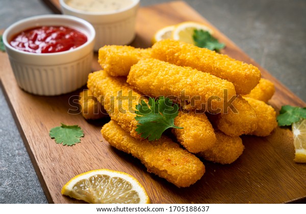 fried
fish finger stick or french fries fish with
sauce
