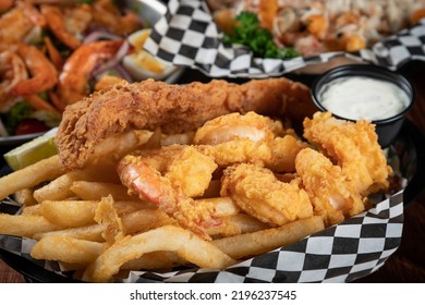 Fried Fish, Shrimp And French Fries.