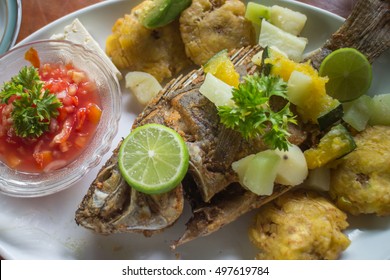 Fried Fish With Tostones, Nicaragua Food. General Travel Imagery