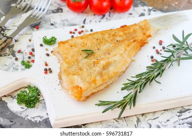 Fried Flounder Breaded And Black Sea Fish Dish