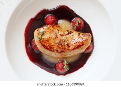 Fried Foie Gras With Red Wine Sauce, Close-up