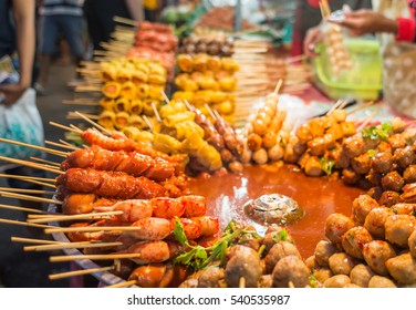 Fried Food With Sticks, Thai Style Food, Thailand Street Food ,Bangkok