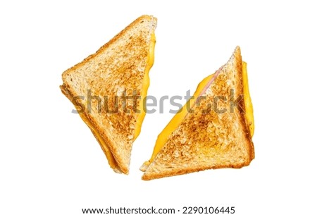 Fried ham and melted cheese sandwich. Isolated on white background