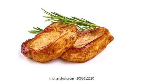 Fried juicy pork steak bbq, isolated on white background - Shutterstock ID 2056612220