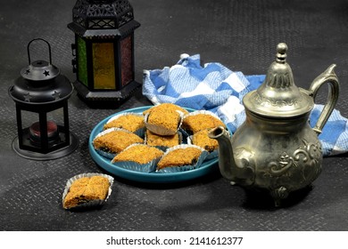 Fried Makrout - Algerian semolina, dates and honey sweets, traditional North Africa sweet food for islam holidays like Ramadan and Eid
