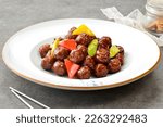 Sautéed Fried Meat Balls with Brown Sauce，sweet and sour pork Meat Balls 