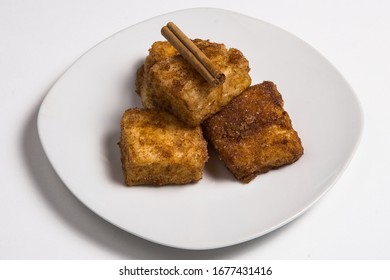 Fried Milk Leche Frita Spanish Dessert In The White Plate