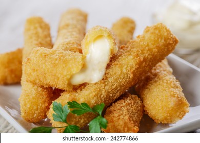 Fried Mozzarella Cheese Sticks Breaded