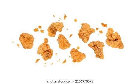 Fried popcorn chicken with crumbs isolated on white background. Top view - Shutterstock ID 2166970675