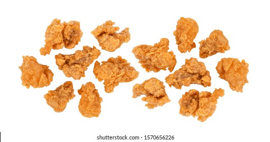 Fried popcorn chicken isolated on white background. Top view - Shutterstock ID 1570656226