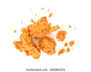Fried popcorn chicken isolated on white background. Top view