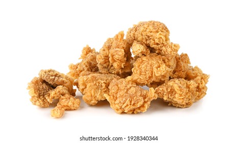 Fried popcorn chicken isolated on white background.