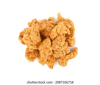 Fried Popcorn Chicken Isolated On White Background. Top View