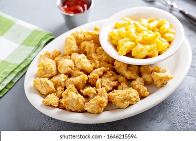 Fried Popcorn Chicken With Mac And Cheese, Southern Food