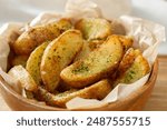 Fried potato wedges with dried seaweed and salt