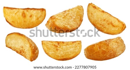 fried Potato wedges, isolated on white background, clipping path, full depth of field