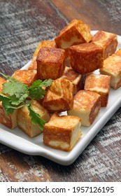 Fried Rennet Cheese Cubes In Bowl