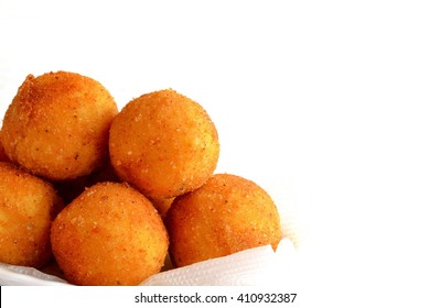 Fried Rice Balls Arancini Isolated On White Background. Italian Dish