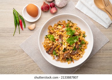 Fried Rice With Canned Mackerel Fish.Thai Style Easy Cooking Food.Top View