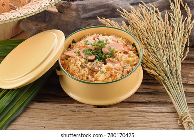 Fried rice on wooden background