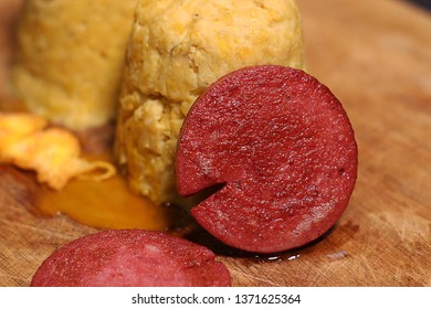 Fried Salami, With Green Plantain. Dominican Food