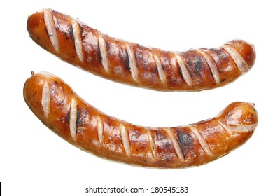 Fried sausages on white background