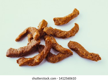 Fried Sauteed Beef Strips Isolated On White Background