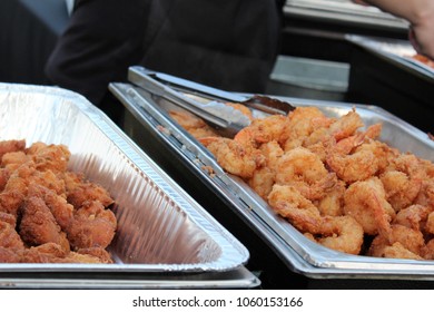 Fried Shrimp And Hush Puppies Catering Line