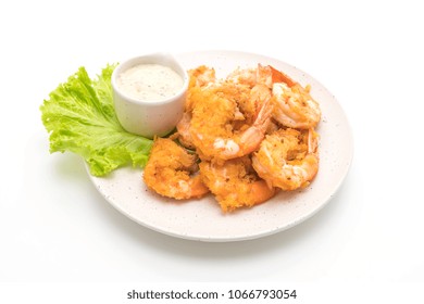 Fried Shrimp With Sauce Isolated On White Background