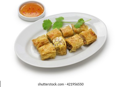 Fried Shrimp Tofu ( Bean Curd ) Skin Rolls, Chinese Dim Sum Food