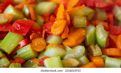 Fried Sliced Vegetables. Celery, Carrots And Paprika. Prepared For Cooking