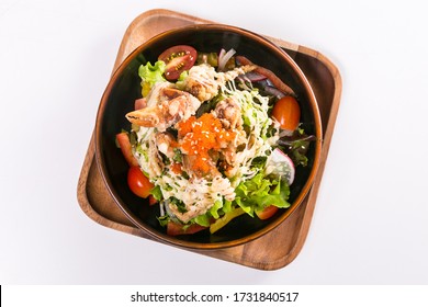 Fried Soft Shell Crab With Crispy Fish Salad In The Big Bowl