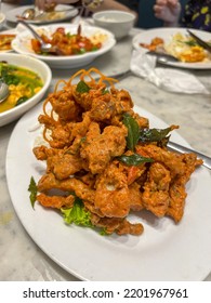 Fried Soka Crab Or Soft Shell Crab  Wrapped In Flour And Salted Duck Egg Yolk Sauce