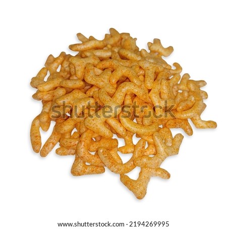 Fried and Spicy ABCD, Alphabet Snacks or Fryums a white background