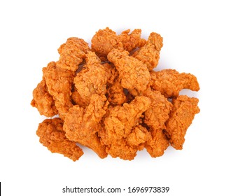 Fried spicy chicken isolated on white background. Top view