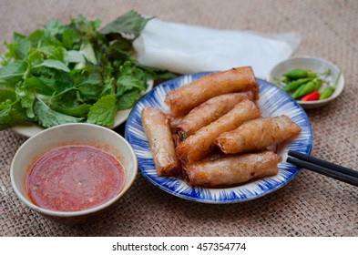 Fried Spring Rolls With Paper Rice And Fresh Vegetables