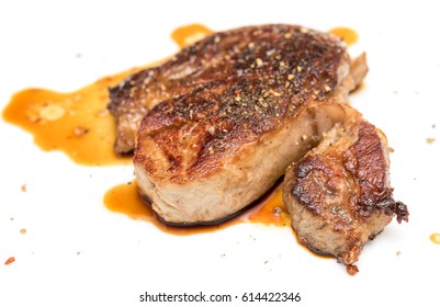 Fried Steak Isolated On White Background