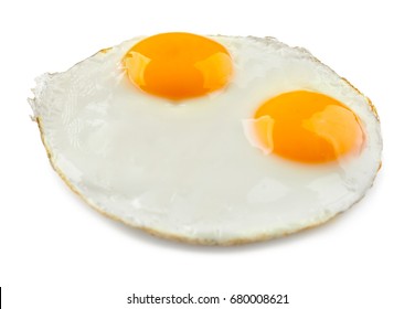 Fried Sunny Side Up Eggs On White Background