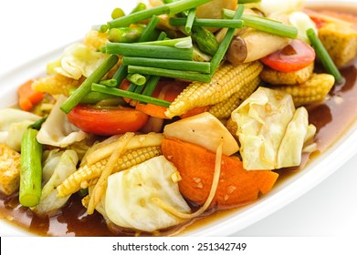 Fried Vegetables Thai Style On White Plate