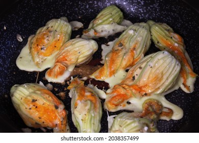 Fried Zucchini Flowers. Italian Delicacy. 