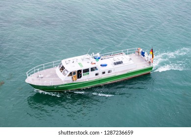 Friedrichshafen, Bodenseekreis, Baden-Württemberg, Germany - August 12, 2018: Customs Official Ship