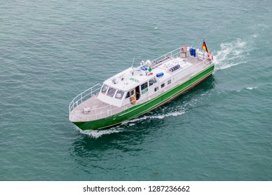 Friedrichshafen, Bodenseekreis, Baden-Württemberg, Germany - August 12, 2018: Customs Official Ship