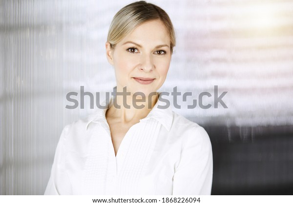 Friendly Adult Business Woman Standing Straight Stock Photo 1868226094 ...