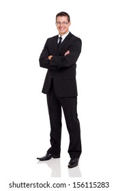 Friendly Business Man In A Suit With Arms Folded Isolated On White