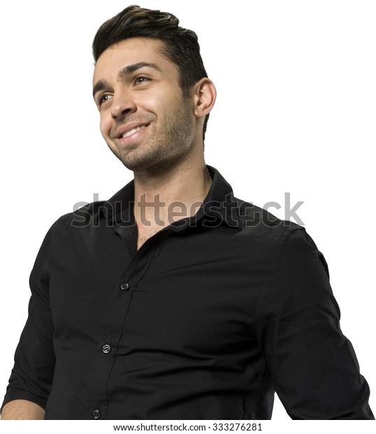 Friendly Caucasian Man Short Dark Brown Stockfoto Jetzt